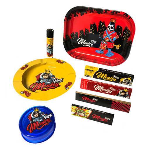 Monkey King Try Kit Rolling Tray mit Grinder, Papers, Tips und Feuerzeug